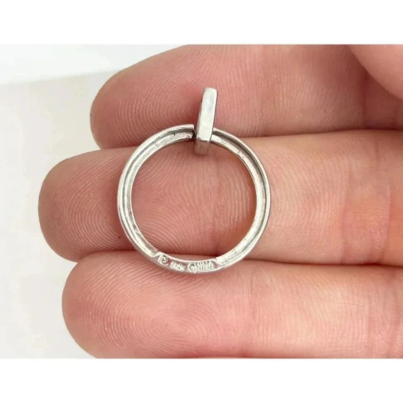 Circular Gemstone Inlaid Sterling Silver Minimalist Vintage Pendant - Picture 3 of 3